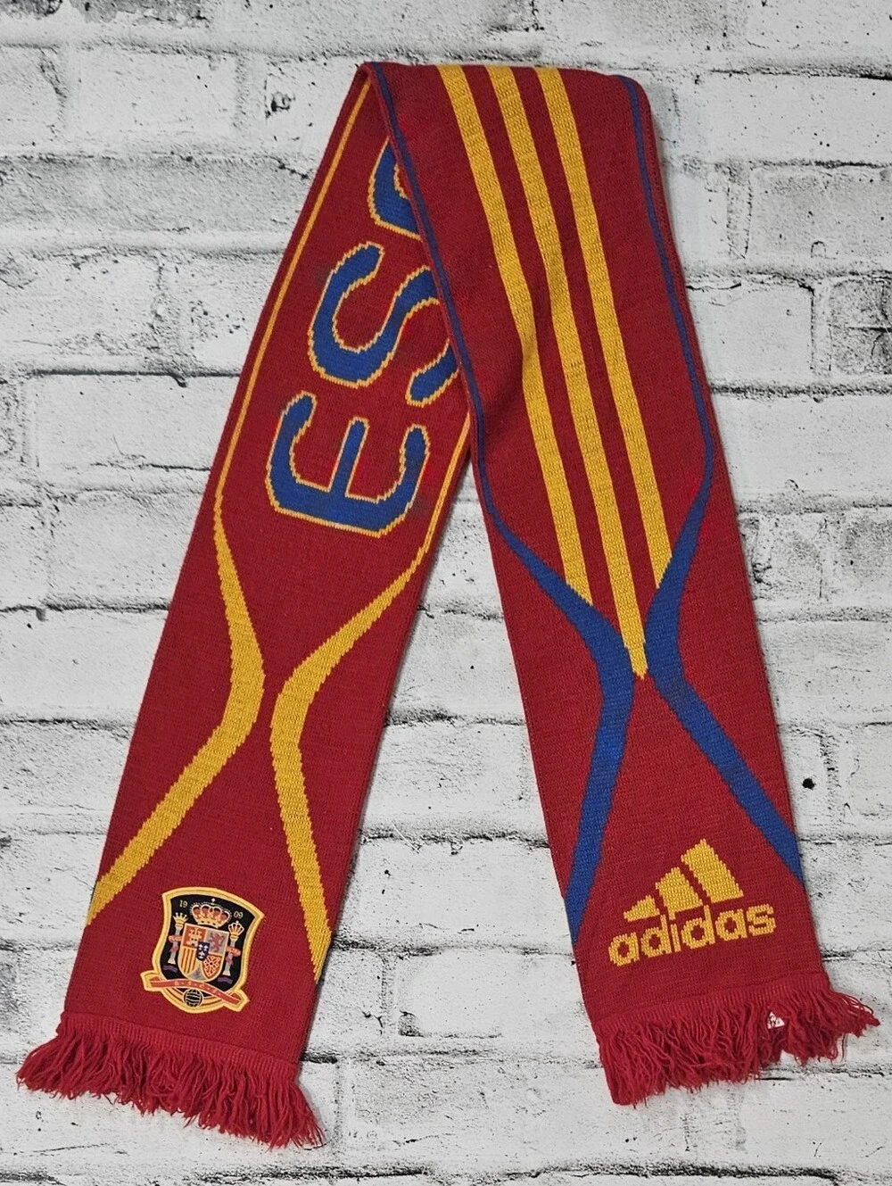 Adidas Spain Espana Soccer Fan Scarf Red Blue Yellow Football Knit
